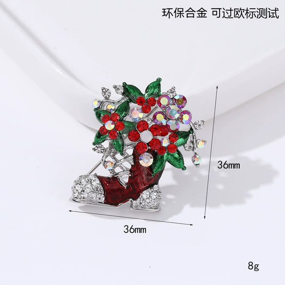 Wholesale Christmas Brooches For Women Alloy Snowflake Snowman Tree And Boot Pins With Diamond Accents