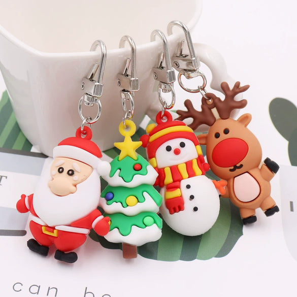 Wholesale Christmas Cartoon Keychain Pendant Zinc Alloy Pvc Plastic Soft Rubber Material