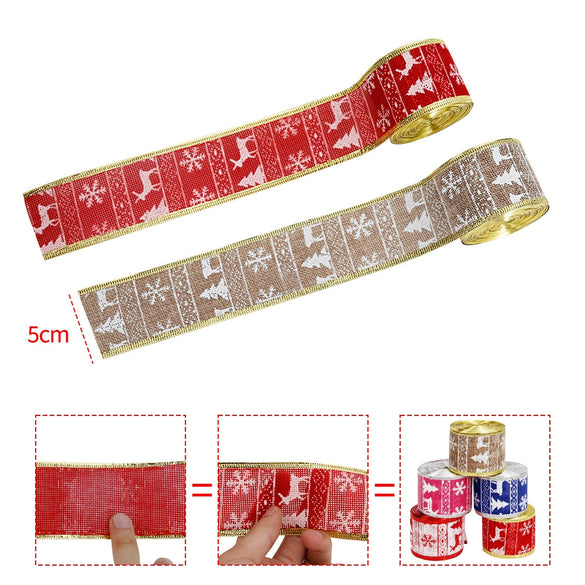 Wholesale Christmas Decorations Cloth Imitation Hemp Ribbon With Christmas Tree Fawn Pattern Mechanical Process