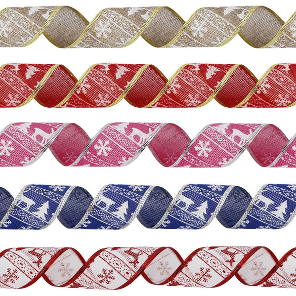 Wholesale Christmas Decorations Cloth Imitation Hemp Ribbon With Christmas Tree Fawn Pattern Mechanical Process