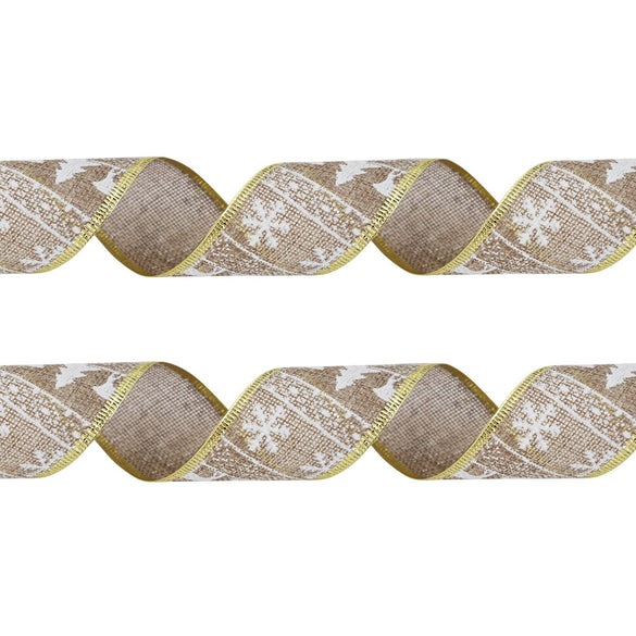 Wholesale Christmas Decorations Cloth Imitation Hemp Ribbon With Christmas Tree Fawn Pattern Mechanical Process