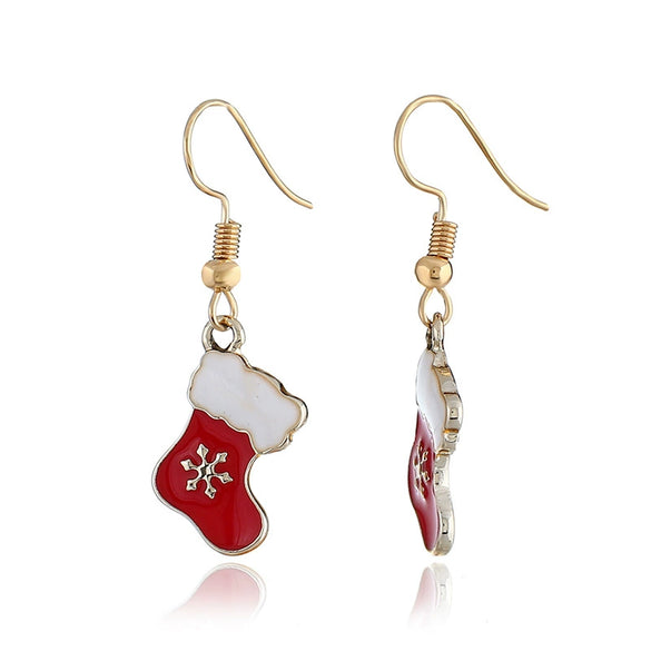 Wholesale Christmas Earrings Alloy Dripping Oil Snowflake Christmas Socks Design