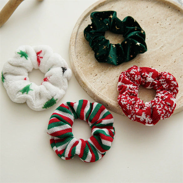 Wholesale Christmas Flannel Handmade High Elastic Hair Band Hair Rope For Autumn And Winter