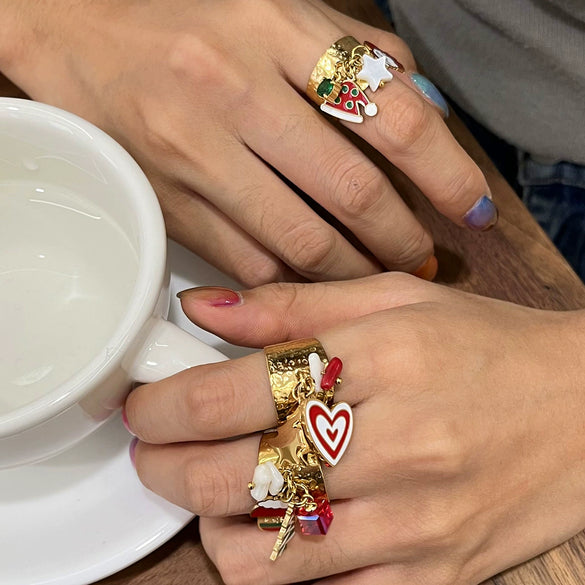 Wholesale Christmas Geometric Oil Drop Pendant Adjustable Stainless Steel Ring Hand Jewelry With Electroplating For Unisex