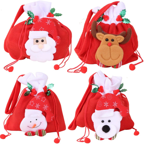 Wholesale Christmas Gift Bag Non Woven With Santa Claus Snowman Elk Bear Candy Fruit Patterns