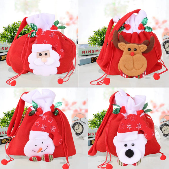 Wholesale Christmas Gift Bag Non Woven With Santa Claus Snowman Elk Bear Candy Fruit Patterns