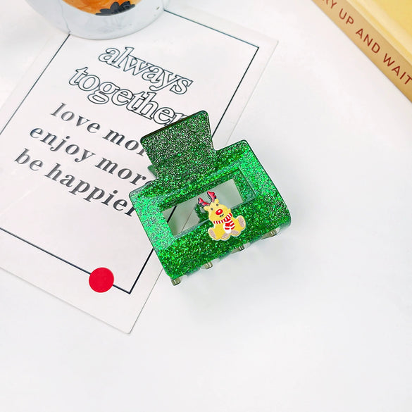 Wholesale Christmas Hair Accessories Acrylic Glitter Handmade Handpainted Women's Jewelry Grab Clip