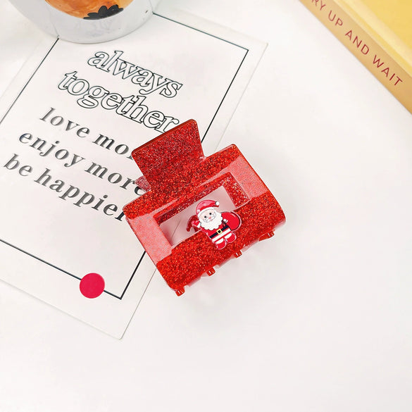Wholesale Christmas Hair Accessories Acrylic Glitter Handmade Handpainted Women's Jewelry Grab Clip