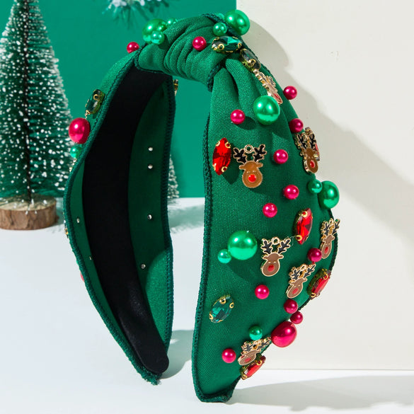 Wholesale Christmas Hair Band Alloy Diamond Pearl Elk Fashion Knot Allmatch Women's Hair Accessories