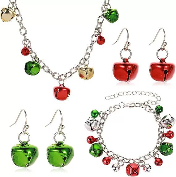 Wholesale Christmas Jewelry Set With Bell Pattern Alloy Earrings Bracelet And Necklace Electroplated For Women