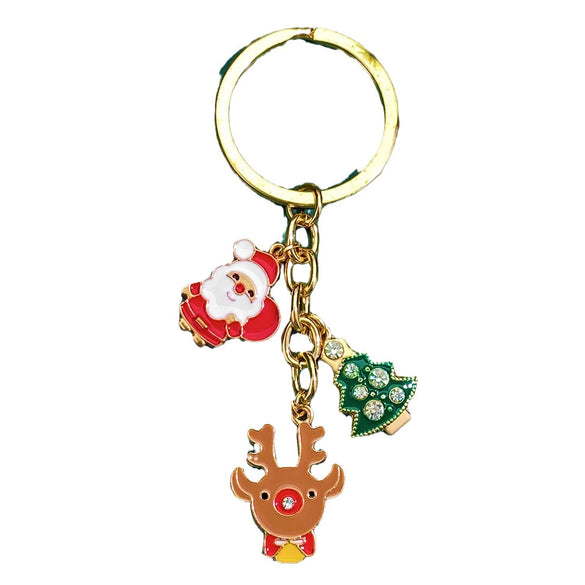 Wholesale Christmas Keychain Key Ring Zinc Alloy Santa Claus Christmas Tree Elk Snowflake Ornament Pendant Electroplated