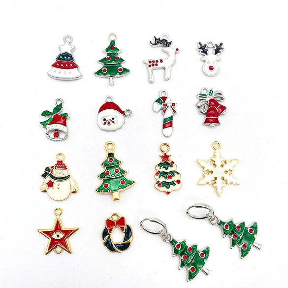 Wholesale Christmas Metal Drop Oil Earrings Pendant With Snowflake Santa Claus Christmas Tree Design