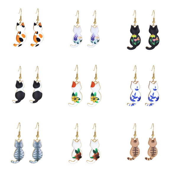 Wholesale Christmas Series Alloy Earrings With Cute Cat Animal Pattern Electroplated For Women