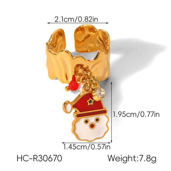 Wholesale Christmas Series Stainless Steel Ring With Christmas Tree Snowman Elk Bell Pendant Jewelry For Women Featuring Animal Branch Patterns And Dripping Oil Design