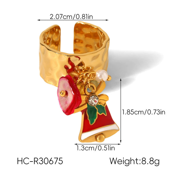 Wholesale Christmas Series Stainless Steel Ring With Christmas Tree Snowman Elk Bell Pendant Jewelry For Women Featuring Animal Branch Patterns And Dripping Oil Design