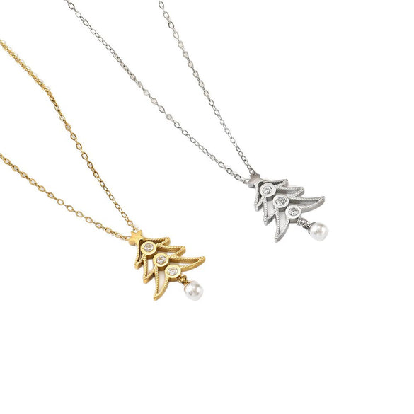 Wholesale Christmas Themed Geometric Diamond Pearl Necklace For Women With Vacuum Plating In Furnace