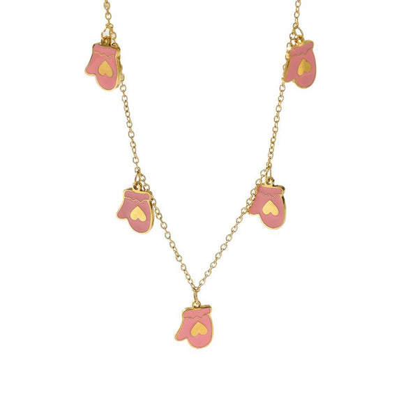 Wholesale Christmas Themed Heart Gloves Oil Drop Geometric Pendant Necklace With 14K Flat Cross Chain And Vacuum Plating In Furnace For Unisex