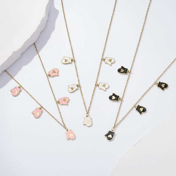 Wholesale Christmas Themed Heart Gloves Oil Drop Geometric Pendant Necklace With 14K Flat Cross Chain And Vacuum Plating In Furnace For Unisex