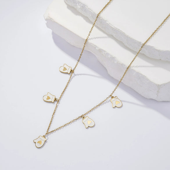 Wholesale Christmas Themed Heart Gloves Oil Drop Geometric Pendant Necklace With 14K Flat Cross Chain And Vacuum Plating In Furnace For Unisex