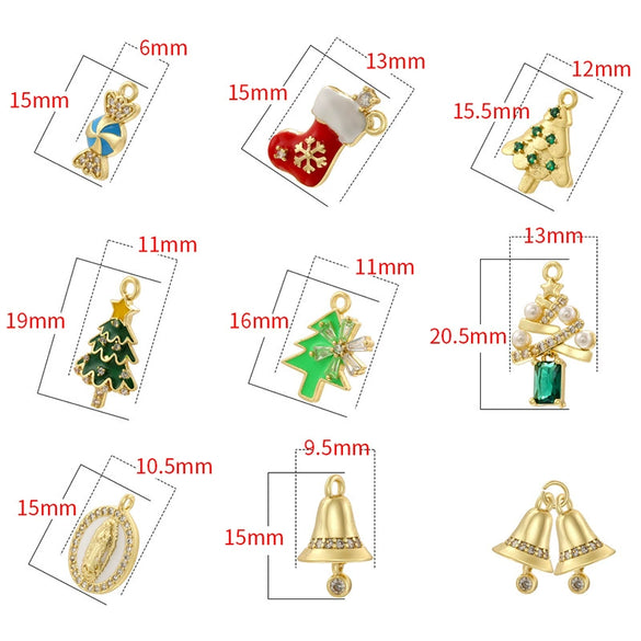 Wholesale Christmas Tree Pendant And Stockings Jewelry Copper With Fruit And Bow Tie Pattern And Zirconia Design