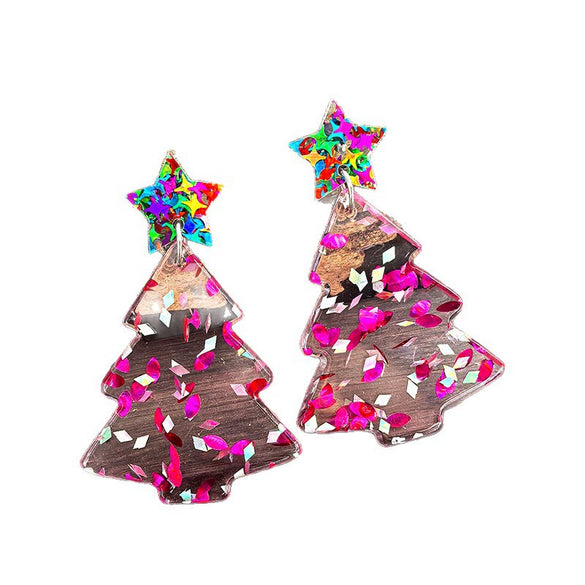 Wholesale Christmas Tree Pendant Earrings Printed Acrylic Geometric Fivepointed Star Earrings For Women