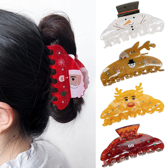 Wholesale Christmas Women's Pvc Handmade Hair Accessories Shark Clip With Snowman Elk Shape