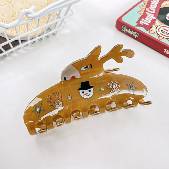 Wholesale Christmas Women's Pvc Handmade Hair Accessories Shark Clip With Snowman Elk Shape
