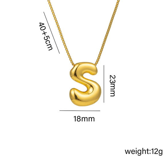 Wholesale Chubby Cute Q Version Balloon Bubble Pendant Necklace With 26 English Letter Pattern Titanium Steel Material Electroplating Treatment In Vacuum Furnace For Women