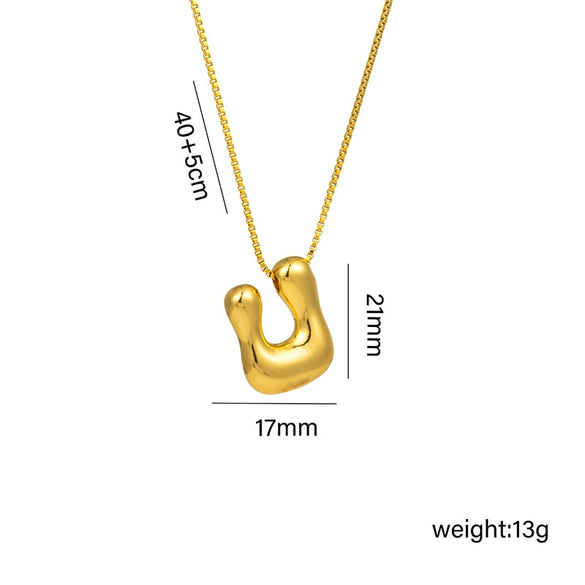Wholesale Chubby Cute Q Version Balloon Bubble Pendant Necklace With 26 English Letter Pattern Titanium Steel Material Electroplating Treatment In Vacuum Furnace For Women