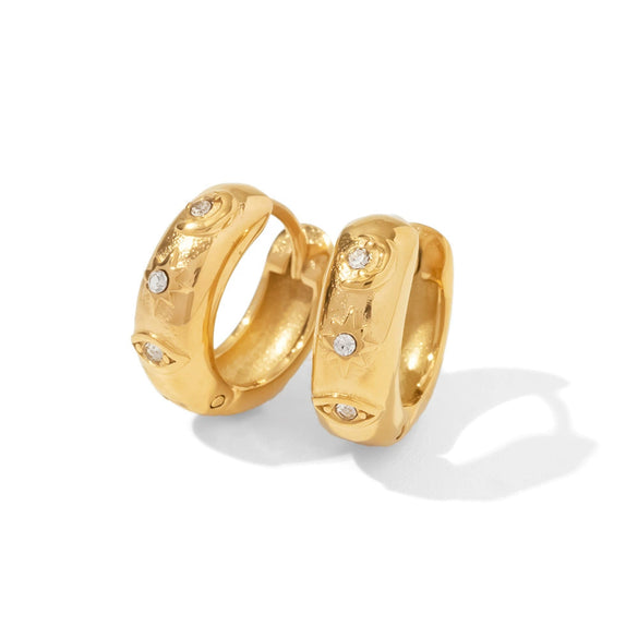 Wholesale Chunky Women's 18K Gold Plated Stainless Steel Star Devil's Eye Cubic Zirconia Hoop Earrings With Geometric Design And Electroplating Treatment