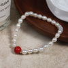 Wholesale Cinnabar And Freshwater Pearl Bracelet With Special Shape And Copper Accessories