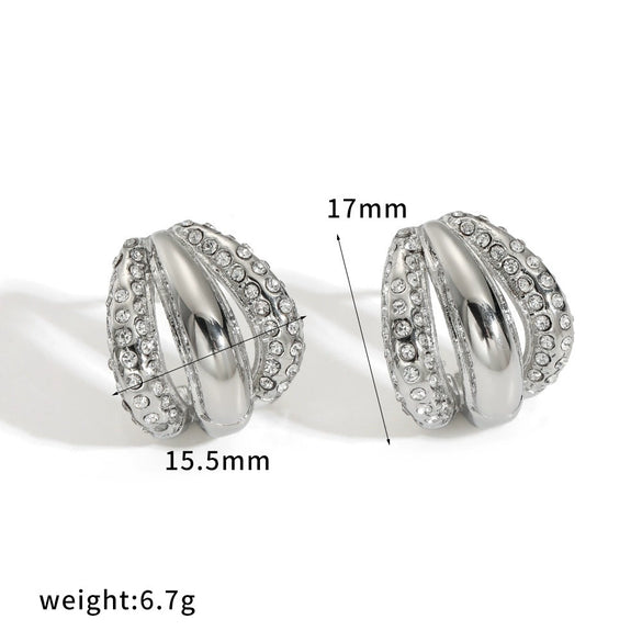 Wholesale Classic Geometric Stainless Steel Women's Earrings With Diamonds Vacuum Real Gold Plated In Pvd Furnace Croissantshaped