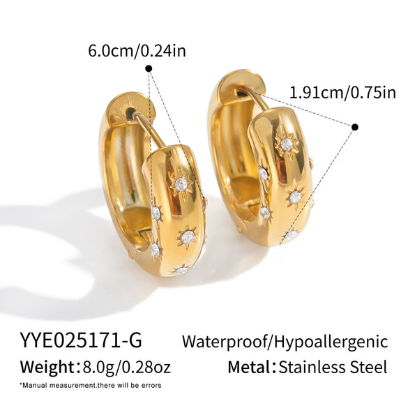 Wholesale Classic Versatile Inlaid Zircon C Shaped Titanium Steel Earrings With Pvd Vacuum Real Gold Electroplating