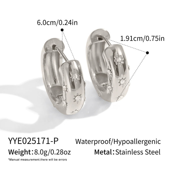 Wholesale Classic Versatile Inlaid Zircon C Shaped Titanium Steel Earrings With Pvd Vacuum Real Gold Electroplating