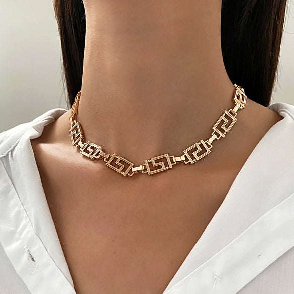 Wholesale Clavicle Chain Alloy Geometric Three Dimensional Pattern Electroplated Unisex Hip Hop Cold Style