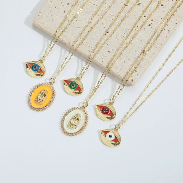 Wholesale Clavicle Chain Copper Mixed Gemstone Setting Electroplating Geometric Style Oval Design