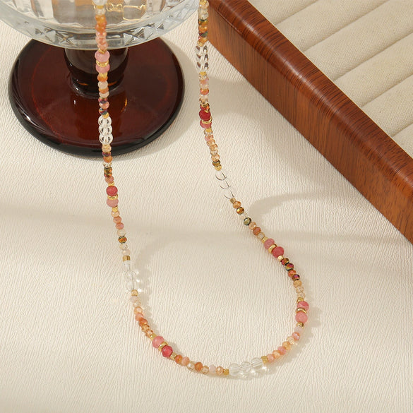 Wholesale Clavicle Chain Handmade Crystal And Natural Stone Geometric Style Necklace For Women