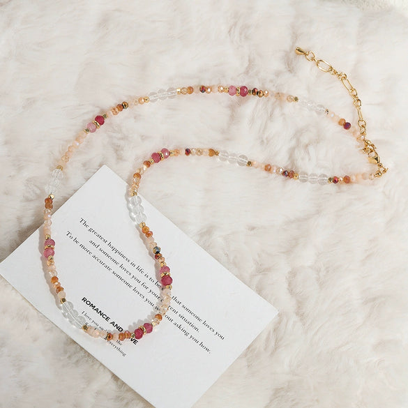 Wholesale Clavicle Chain Handmade Crystal And Natural Stone Geometric Style Necklace For Women