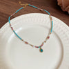 Wholesale Clavicle Chain Handmade Vintage Titanium Steel Freshwater Pearl Turquoise Geometric Beaded Necklace For Women