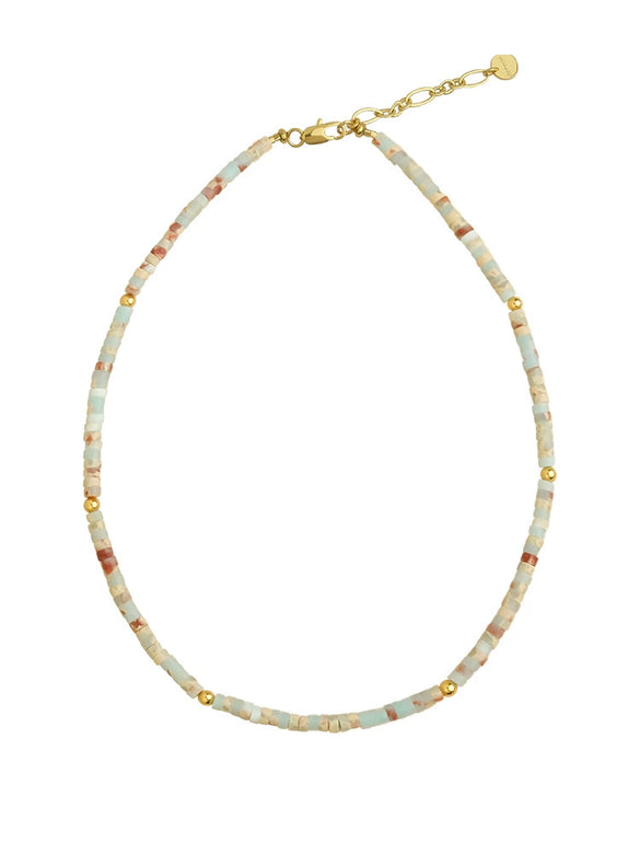 Wholesale Clavicle Chain Handmade With Semiprecious Natural Colored Stones Geometric Style Titanium Steel Pendant Electroplated