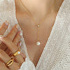 Wholesale Clavicle Chain Imitation Pearl Tassel Pendant Zircon Inlaid Titanium Steel Geometric Style Electroplated