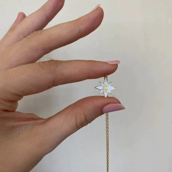 Wholesale Clavicle Chain Natural Abalone Shell Patch Titanium Steel Vacuum Furnace Plated 18K Gold Sixpointed Star Retro Geometric Style