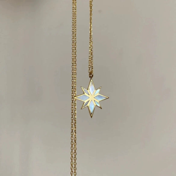 Wholesale Clavicle Chain Natural Abalone Shell Patch Titanium Steel Vacuum Furnace Plated 18K Gold Sixpointed Star Retro Geometric Style