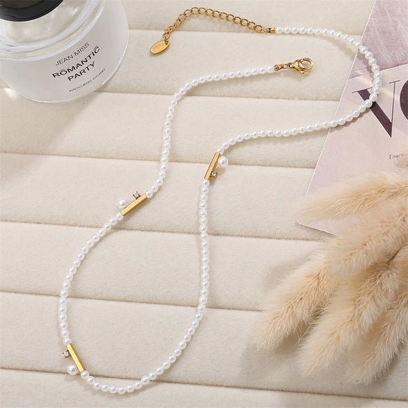 Wholesale Clavicle Chain Necklace 316L Stainless Steel Imitation Pearl Retro Simple Zircon Electroplated For Women
