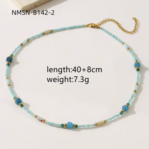 Wholesale Clavicle Chain Necklace With Blue Natural Stone Beads Geometric Style Electroplated For Women