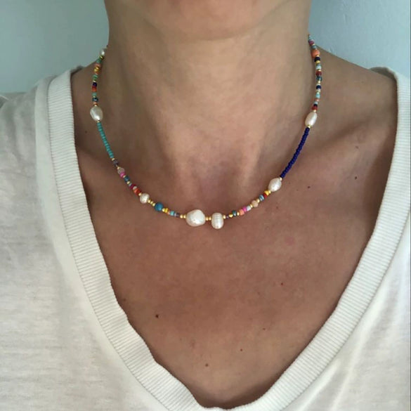 Wholesale Clavicle Chain Organic Glass Geometric Beaded Hand Knitted For Women