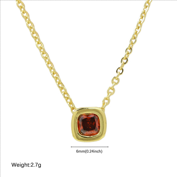 Wholesale Clavicle Chain Pendant Necklace Geometric Square Zircon December Birthstone Brass Copper Electroplating For Women