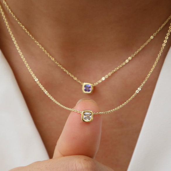 Wholesale Clavicle Chain Pendant Necklace Geometric Square Zircon December Birthstone Brass Copper Electroplating For Women