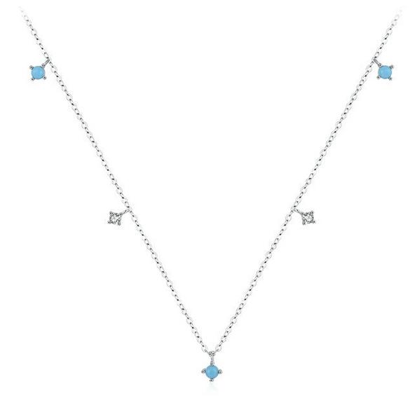 Wholesale Clavicle Chain S925 Sterling Silver Inlaid Turquoise Geometric Style
