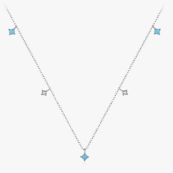 Wholesale Clavicle Chain S925 Sterling Silver Inlaid Turquoise Geometric Style